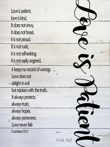 Love is Patient White Modern Wood Framed Art Print with Double Matting by Jacobs, Cindy