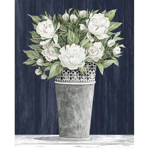 Punched Tin White Floral    Black Modern Wood Framed Art Print with Double Matting by Jacobs, Cindy