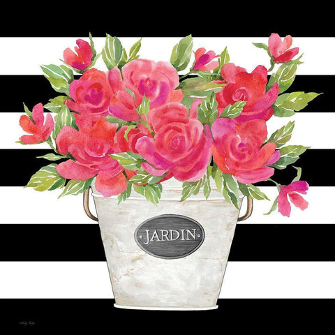 Fuchsia Jardin Stripes White Modern Wood Framed Art Print with Double Matting by Jacobs, Cindy