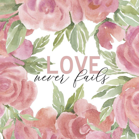 Love Never Fails White Modern Wood Framed Art Print with Double Matting by Jacobs, Cindy