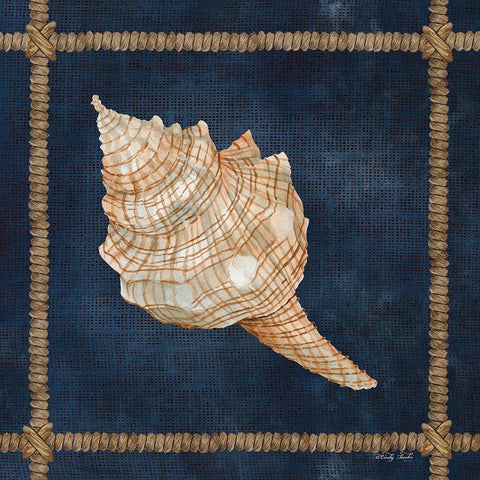 Seashell on Navy IV Black Ornate Wood Framed Art Print with Double Matting by Jacobs, Cindy