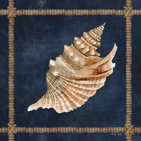 Seashell on Navy V Gold Ornate Wood Framed Art Print with Double Matting by Jacobs, Cindy