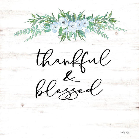 Thankful and Blessed  White Modern Wood Framed Art Print with Double Matting by Jacobs, Cindy