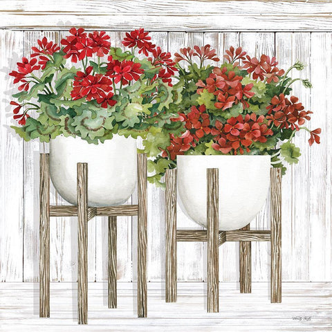 Red Geraniums Gold Ornate Wood Framed Art Print with Double Matting by Jacobs, Cindy