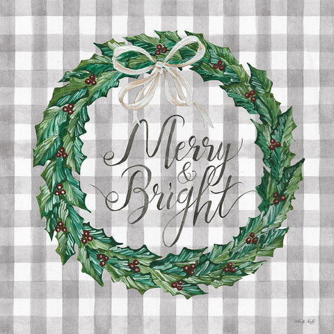 Merry and Bright Wreath White Modern Wood Framed Art Print by Jacobs, Cindy