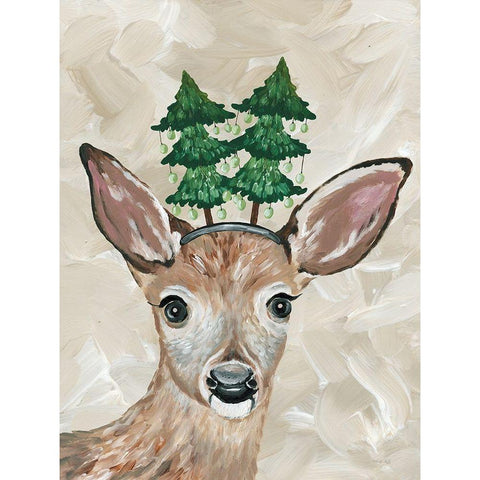 Christmas Deer White Modern Wood Framed Art Print by Jacobs, Cindy