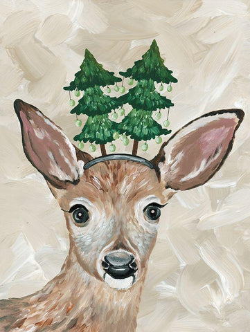 Christmas Deer White Modern Wood Framed Art Print with Double Matting by Jacobs, Cindy