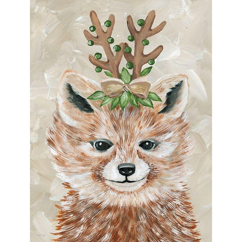 Christmas Fox White Modern Wood Framed Art Print by Jacobs, Cindy