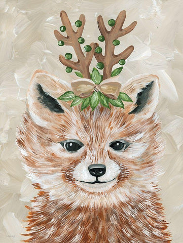 Christmas Fox White Modern Wood Framed Art Print with Double Matting by Jacobs, Cindy