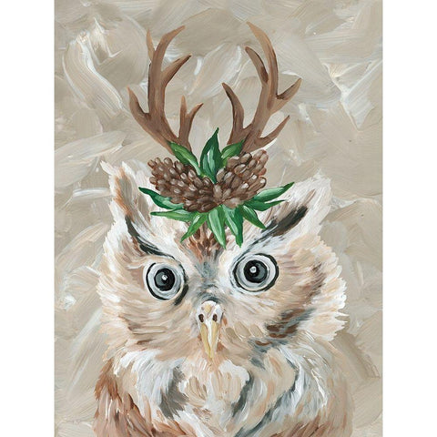 Christmas Owl White Modern Wood Framed Art Print by Jacobs, Cindy