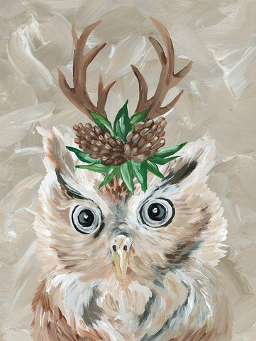 Christmas Owl White Modern Wood Framed Art Print with Double Matting by Jacobs, Cindy