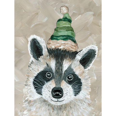 Christmas Raccoon Black Modern Wood Framed Art Print with Double Matting by Jacobs, Cindy