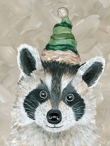 Christmas Raccoon White Modern Wood Framed Art Print with Double Matting by Jacobs, Cindy