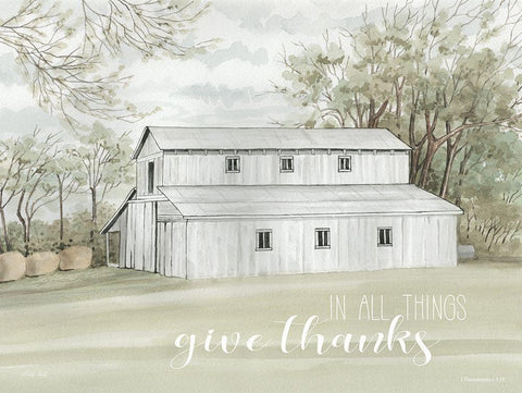 In All Things Give Thanks White Modern Wood Framed Art Print with Double Matting by Jacobs, Cindy
