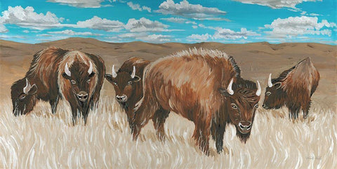 Bison Herd I White Modern Wood Framed Art Print with Double Matting by Jacobs, Cindy