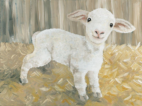 Titus the Tiny Lamb White Modern Wood Framed Art Print with Double Matting by Jacobs, Cindy