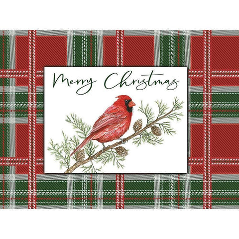 Merry Christmas Cardinal Black Modern Wood Framed Art Print with Double Matting by Jacobs, Cindy