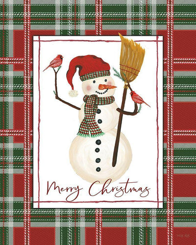 Merry Christmas Snowman Black Ornate Wood Framed Art Print with Double Matting by Jacobs, Cindy