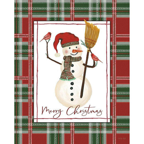 Merry Christmas Snowman Gold Ornate Wood Framed Art Print with Double Matting by Jacobs, Cindy