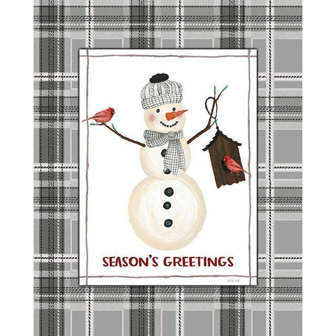 Seasons Greetings Snowman Black Modern Wood Framed Art Print with Double Matting by Jacobs, Cindy