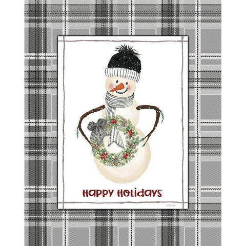 Happy Holidays Snowman White Modern Wood Framed Art Print by Jacobs, Cindy