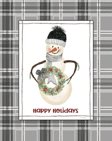 Happy Holidays Snowman White Modern Wood Framed Art Print with Double Matting by Jacobs, Cindy