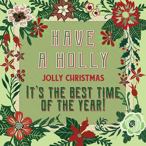 Nostalgic Holly Jolly Christmas Gold Ornate Wood Framed Art Print with Double Matting by Jacobs, Cindy