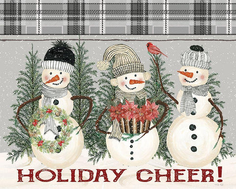 Holiday Cheer Snowmen White Modern Wood Framed Art Print with Double Matting by Jacobs, Cindy