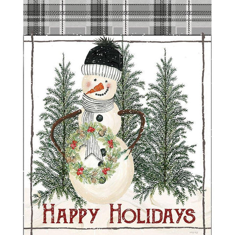 Happy Holidays Snowman White Modern Wood Framed Art Print by Jacobs, Cindy