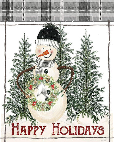 Happy Holidays Snowman White Modern Wood Framed Art Print with Double Matting by Jacobs, Cindy