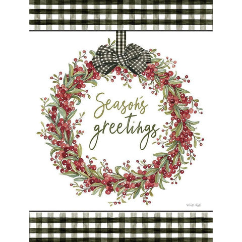 Seasons Greetings Wreath White Modern Wood Framed Art Print by Jacobs, Cindy