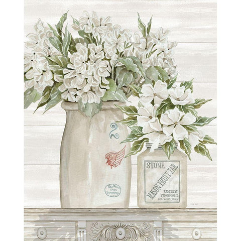 Floral Country Crocks White Modern Wood Framed Art Print by Jacobs, Cindy