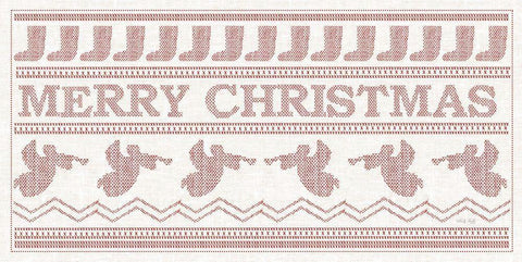 Merry Christmas Stitchery    White Modern Wood Framed Art Print with Double Matting by Jacobs, Cindy