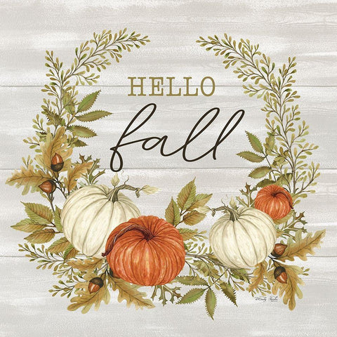 Hello Fall White Modern Wood Framed Art Print with Double Matting by Jacobs, Cindy