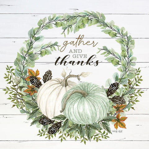 Gather and Give Thanks Wreath White Modern Wood Framed Art Print with Double Matting by Jacobs, Cindy