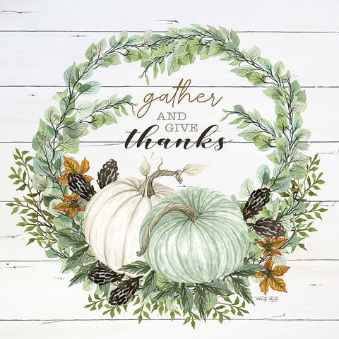 Gather and Give Thanks Wreath White Modern Wood Framed Art Print by Jacobs, Cindy