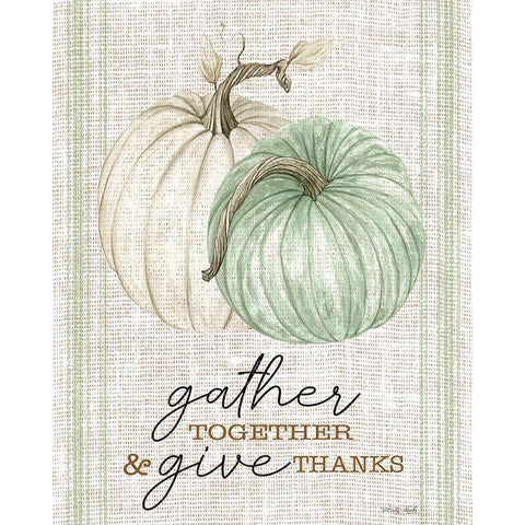 Grain Sack Gather and Give Thanks Gold Ornate Wood Framed Art Print with Double Matting by Jacobs, Cindy