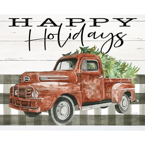 Happy Holidays Truck Black Modern Wood Framed Art Print with Double Matting by Jacobs, Cindy