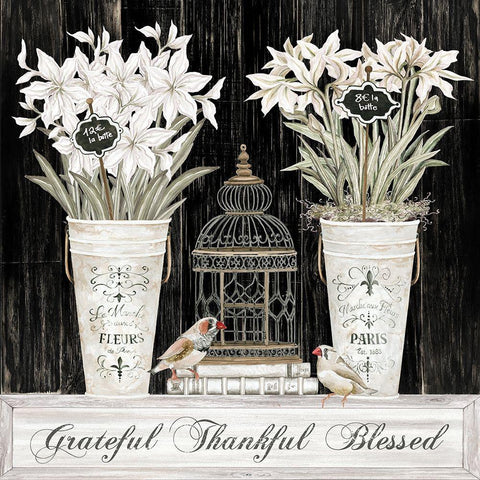 Grateful Thankful Blessed Still Life Black Ornate Wood Framed Art Print with Double Matting by Jacobs, Cindy