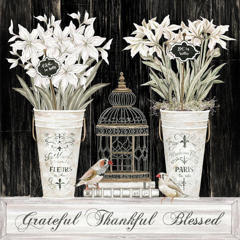 Grateful Thankful Blessed Still Life Gold Ornate Wood Framed Art Print with Double Matting by Jacobs, Cindy