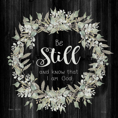 Be Still and Know Wreath White Modern Wood Framed Art Print by Jacobs, Cindy