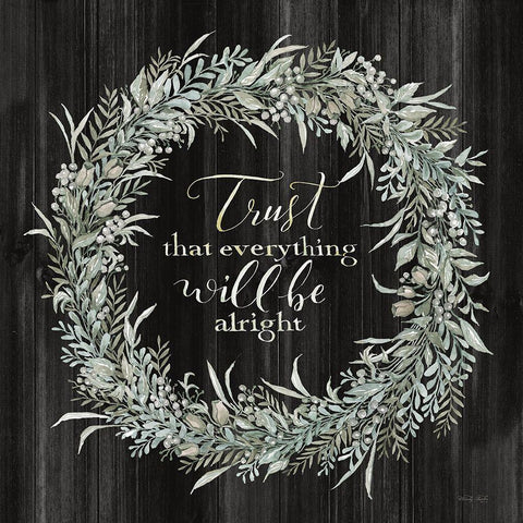 Trust Wreath White Modern Wood Framed Art Print with Double Matting by Jacobs, Cindy