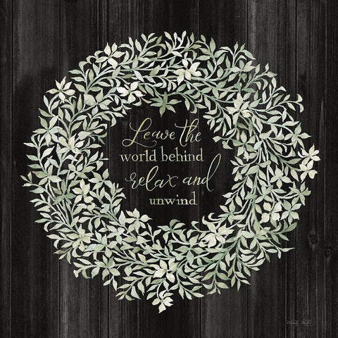 Leave the World Behind Wreath Black Ornate Wood Framed Art Print with Double Matting by Jacobs, Cindy