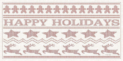 Happy Holidays Stitchery White Modern Wood Framed Art Print with Double Matting by Jacobs, Cindy