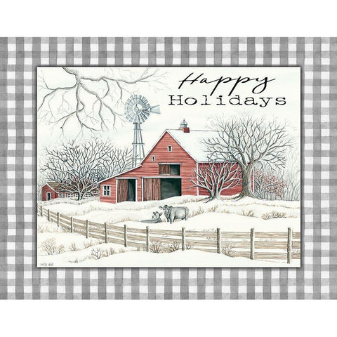 Happy Holidays Farm White Modern Wood Framed Art Print by Jacobs, Cindy