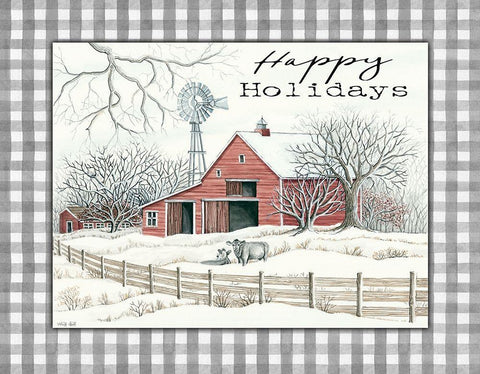 Happy Holidays Farm White Modern Wood Framed Art Print with Double Matting by Jacobs, Cindy