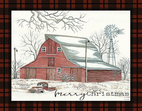 Merry Christmas Farm White Modern Wood Framed Art Print with Double Matting by Jacobs, Cindy