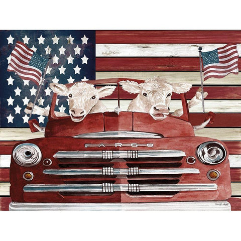 Patriotic Cows Gold Ornate Wood Framed Art Print with Double Matting by Jacobs, Cindy