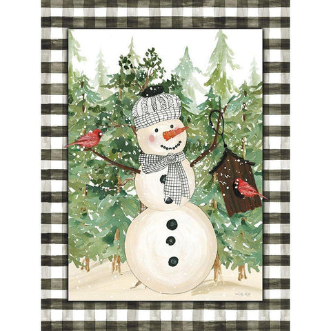 Snowman and Birdhouse   Black Modern Wood Framed Art Print with Double Matting by Jacobs, Cindy