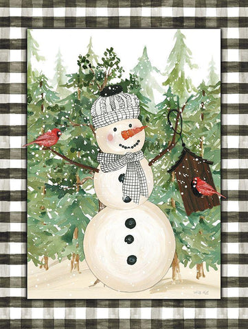 Snowman and Birdhouse   Black Ornate Wood Framed Art Print with Double Matting by Jacobs, Cindy